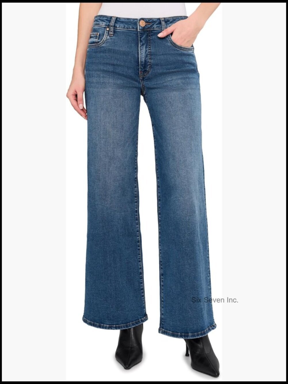 Women's High-Rise Wide Leg Jeans - Relaxed Fit - Five-Pocket Design - Stretch